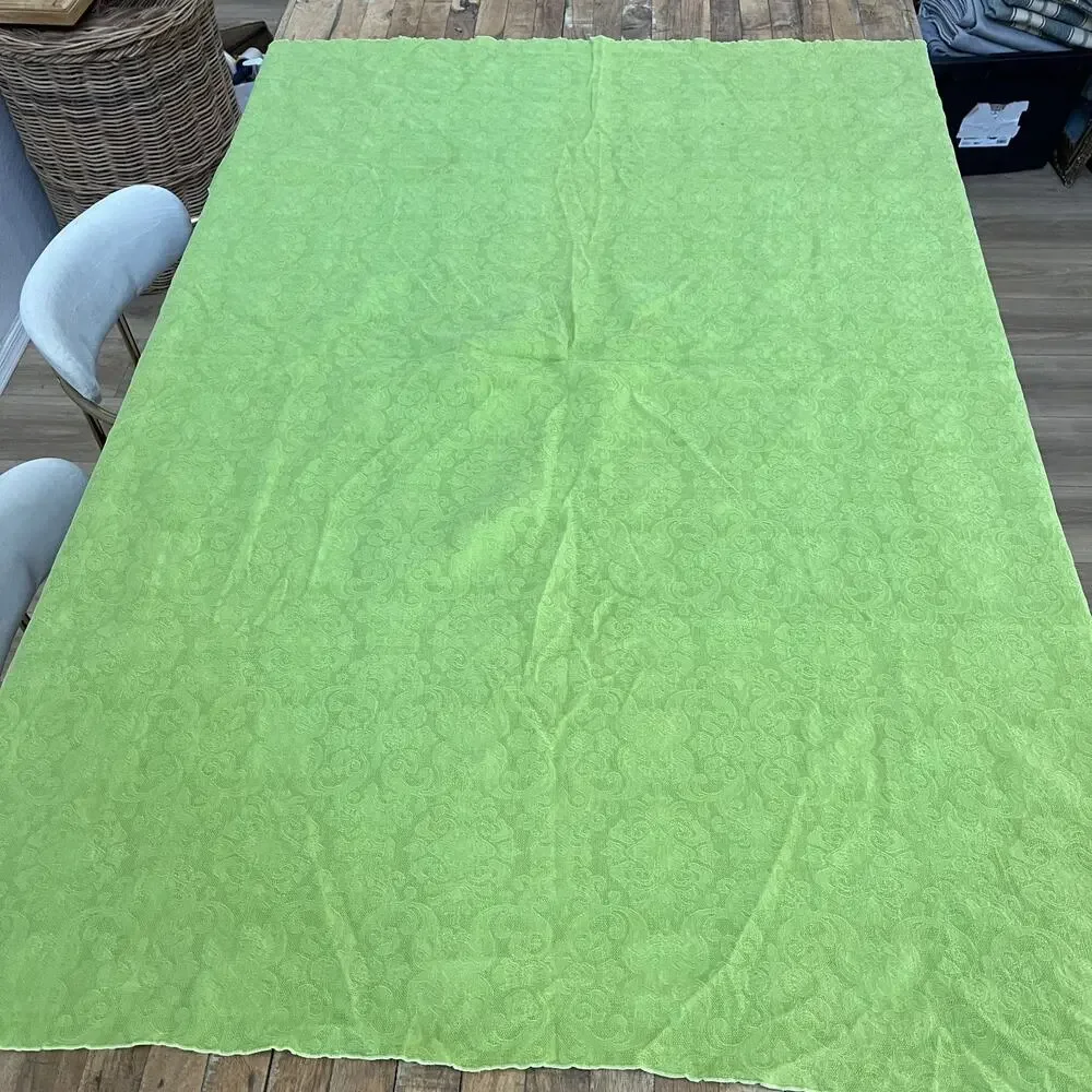 Green Floral Brocade Fabric Tablecloth 46 x 61